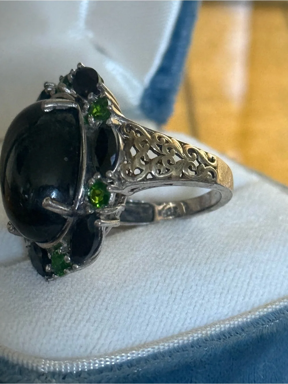 Sterling silver 925 Pardot Blackstar diopside ring